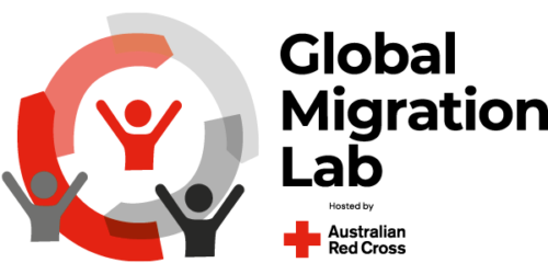 Red, grey and black logo for the Global Migration Lab